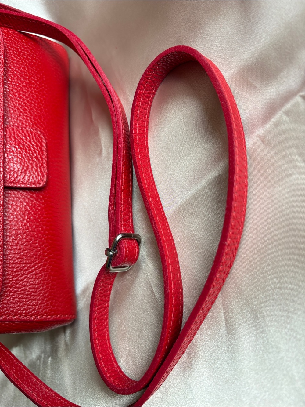 Vera Pelle Red Leather Satchel with Top Handle and Crossbody Strap made in Italy - Picture 8 of 9